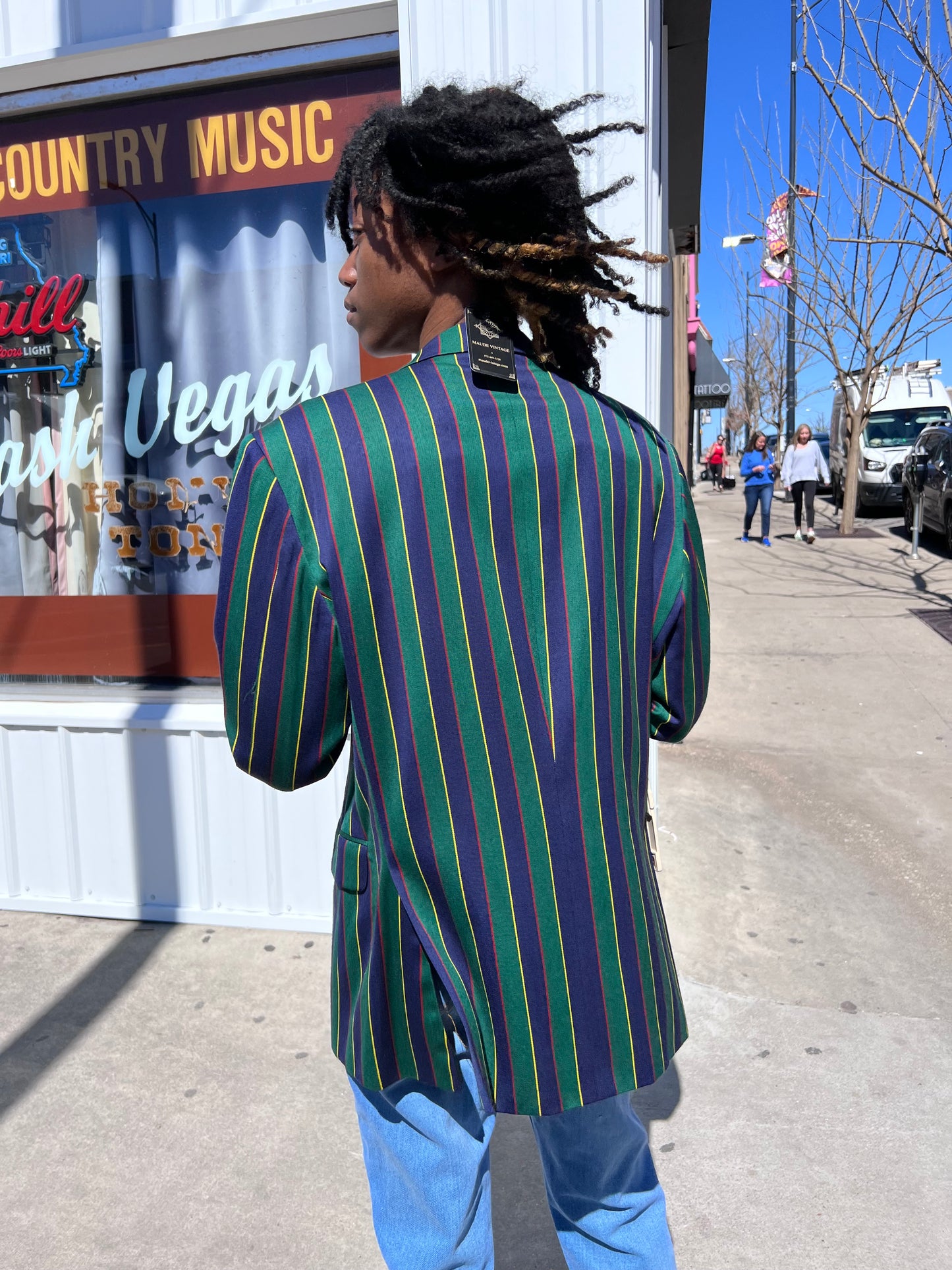 00s Kent & Curwen Grn/Navy Striped Blazer     L