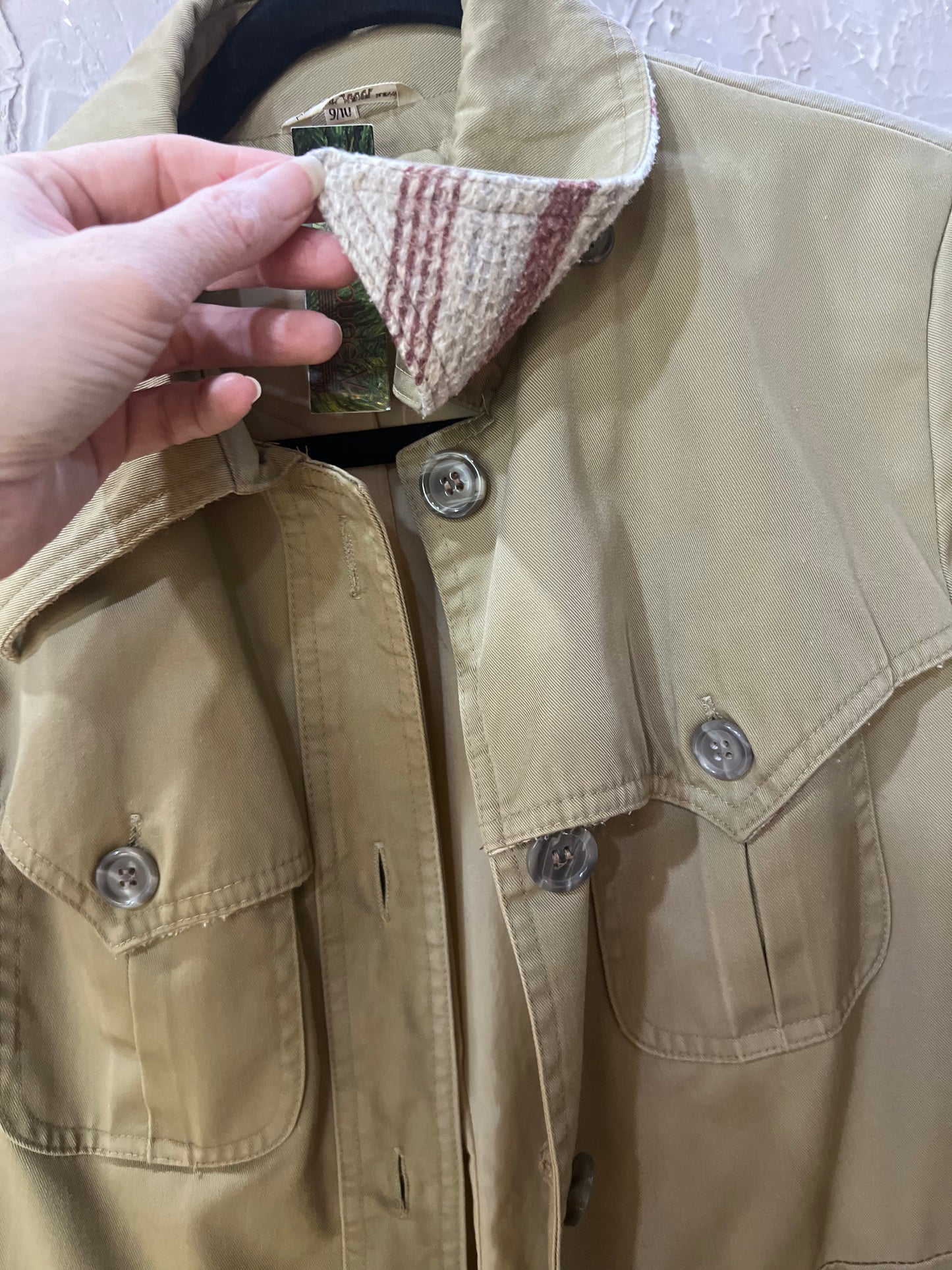 80s Khaki & Plaid Flannel Trench     M