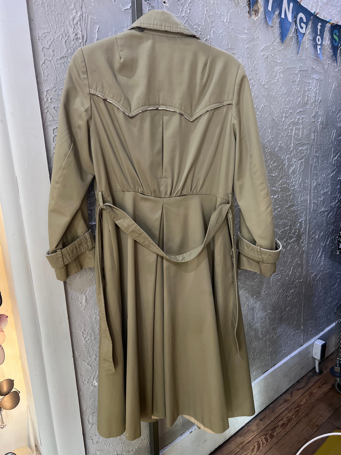 80s Khaki & Plaid Flannel Trench     M