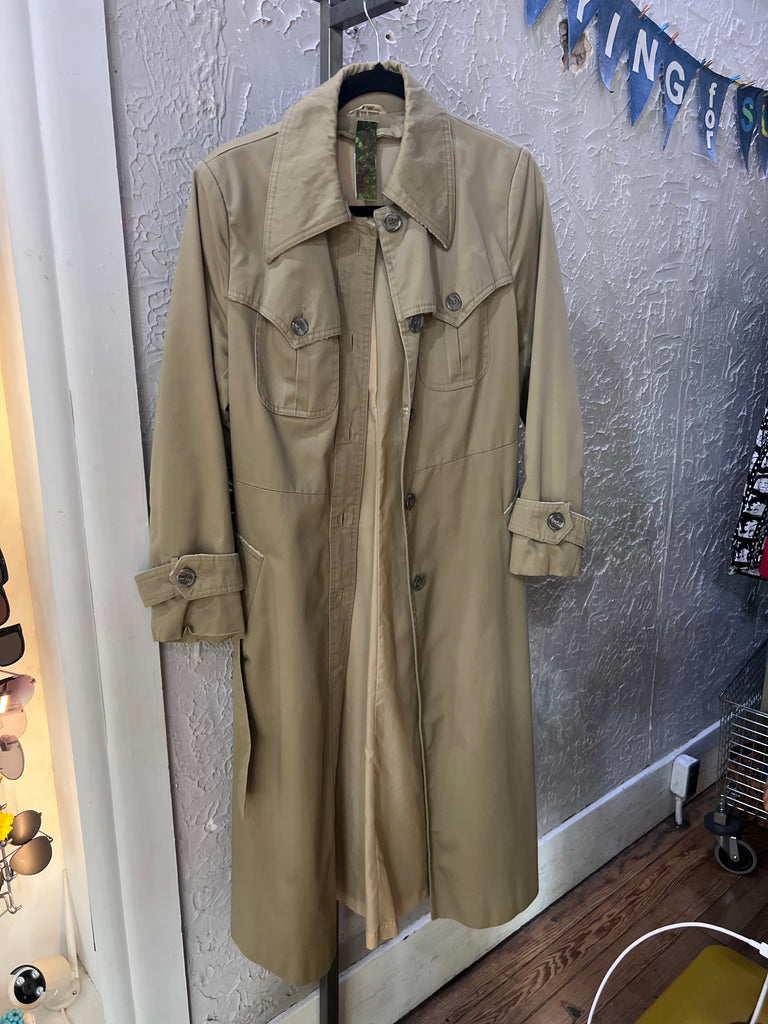 80s Khaki & Plaid Flannel Trench     M