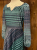 70s Metallic Blues Maxi Dress      W30
