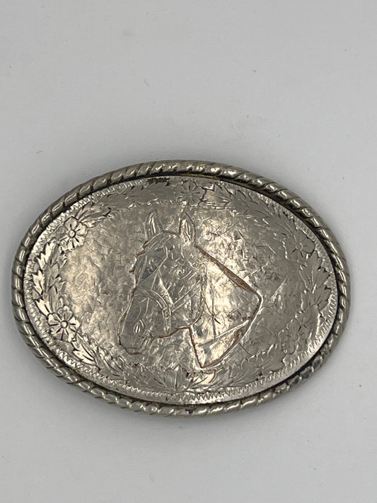 80s Horse Head Flower Cameo Buckle