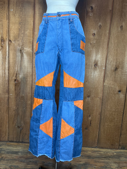 70s Faded Glory Leather Bell Jeans      W28