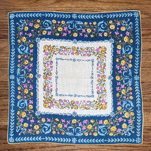 Blue & Turquoise w/Yellow & Pink Flowers Square Handkerchief