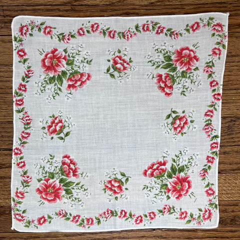 Coral Flowers on White Square Handkerchief