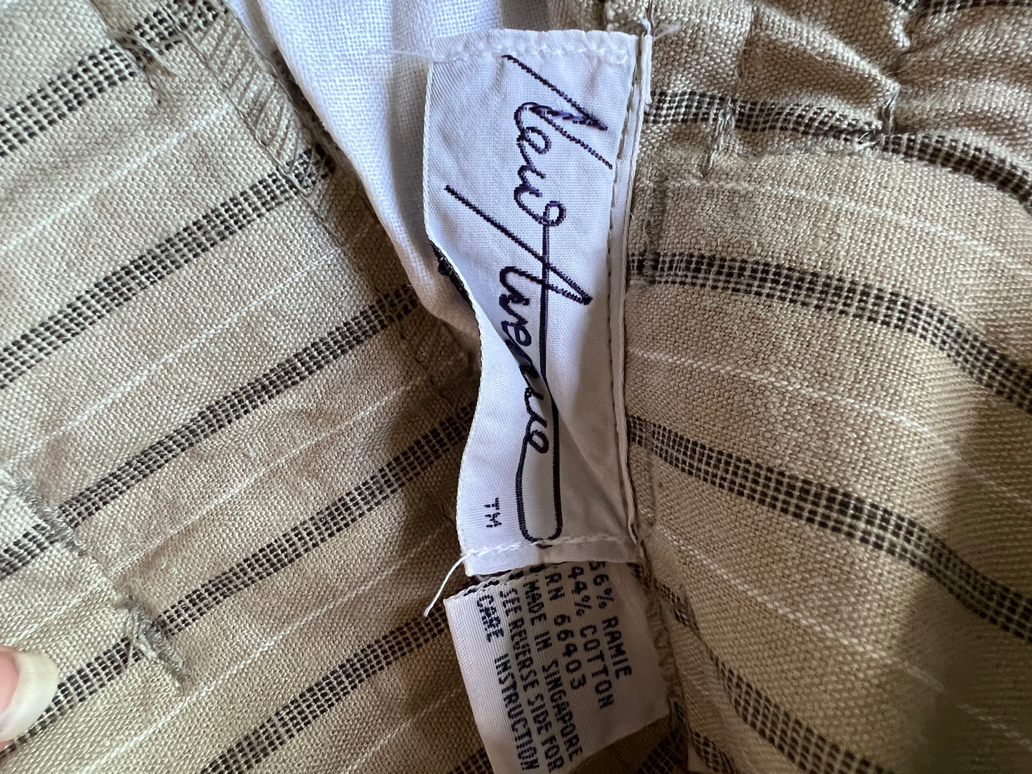 1989 New Avenue Khaki Pinstripe Board Shorts     W28”