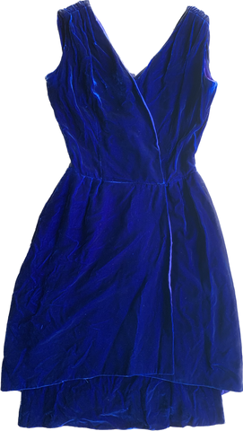 80s Handmade Blue Velvet Wrapped Dress       w27