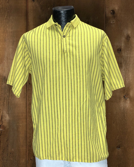 80s Bon Homme Yllw Stripe Cotton Shirt        XL