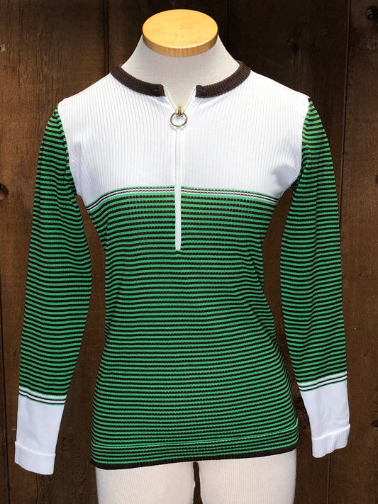 70s Grn/Brn/Wht Zip Top      M