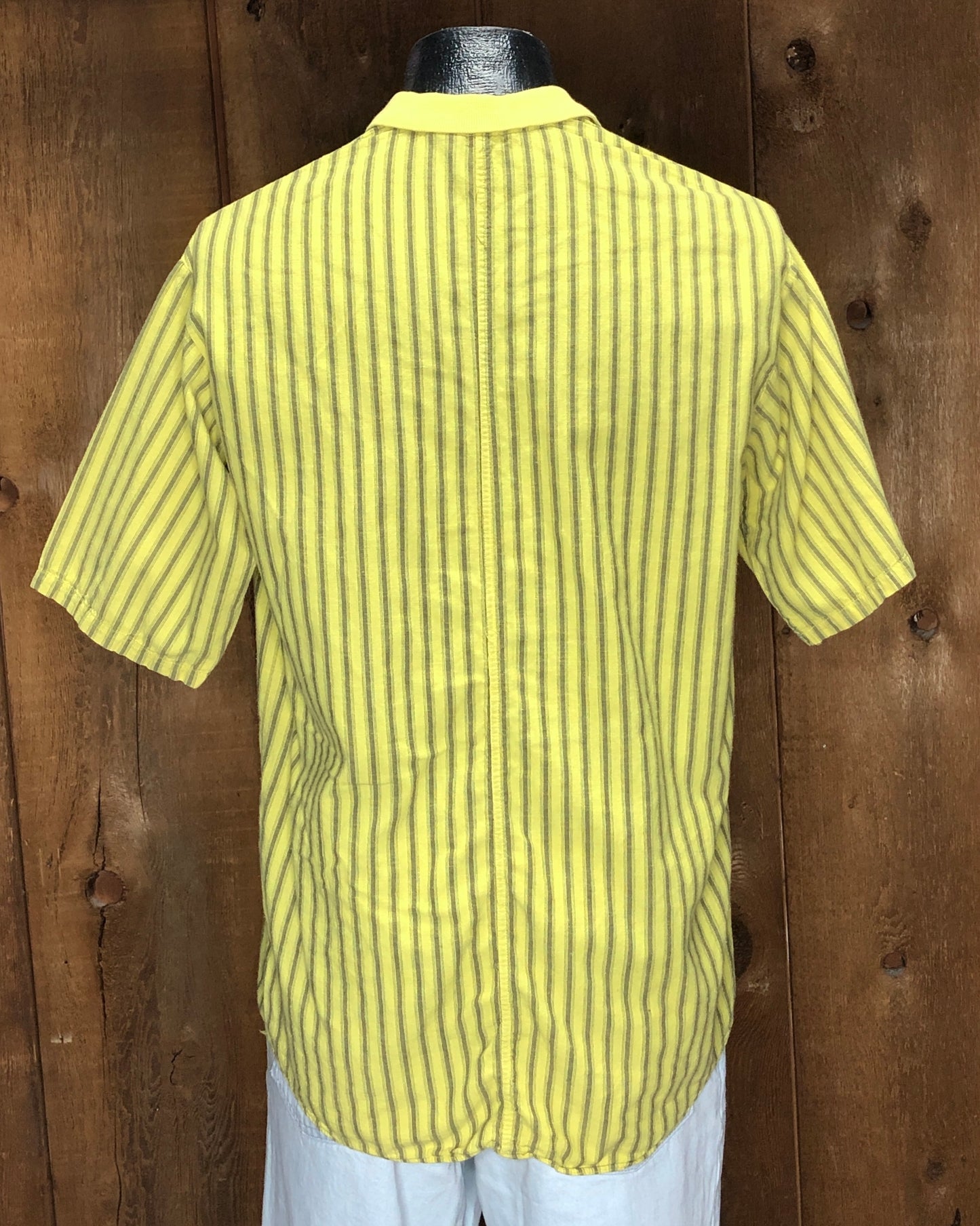 80s Bon Homme Yllw Stripe Cotton Shirt        XL