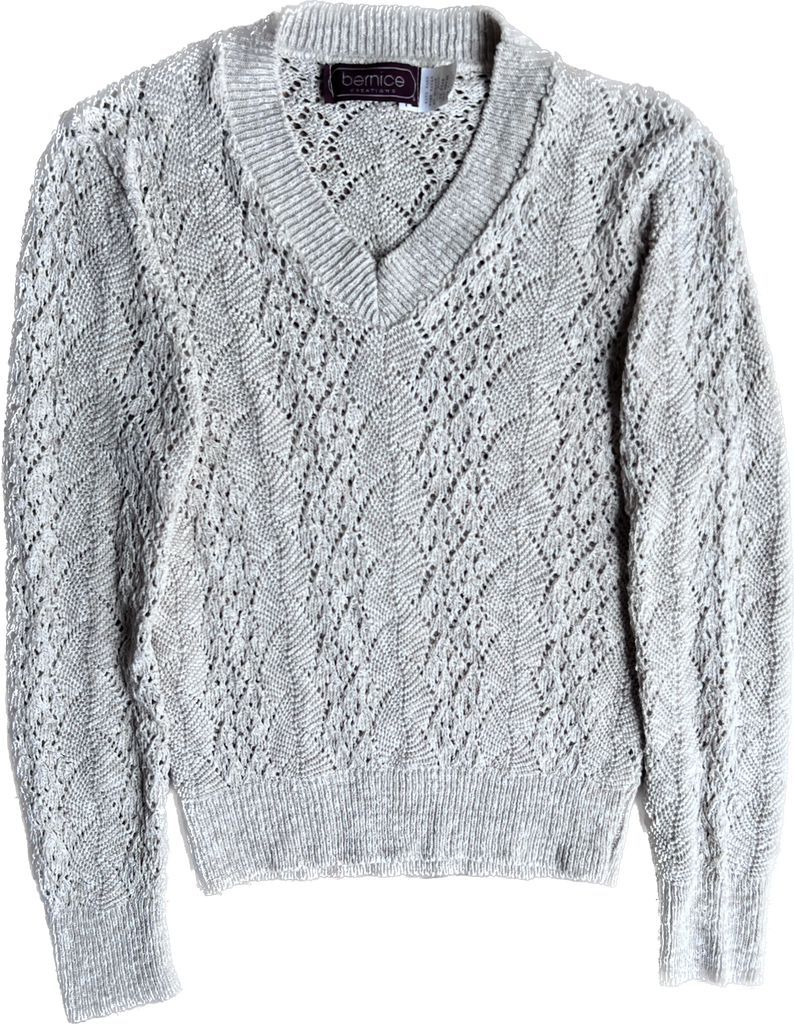 90s Bernice Oatmeal Diamond Knit V-Neck Sweater         M