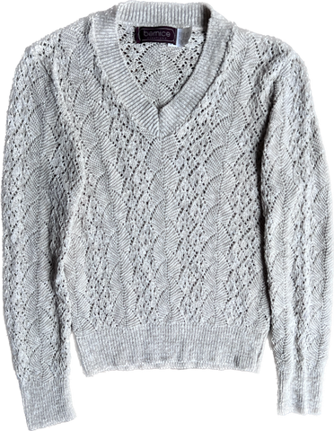 90s Bernice Oatmeal Diamond Knit V-Neck Sweater         M
