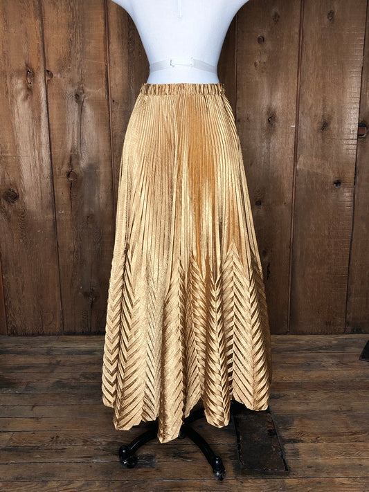 80s Jeanne Marc Gold Pleat Skirt      w34
