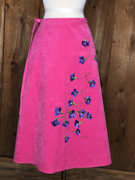 80s Louise Contie Pink Painted Wrap Skirt    M