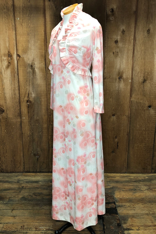 70s Pink Orbs Maxi Dress Set      M