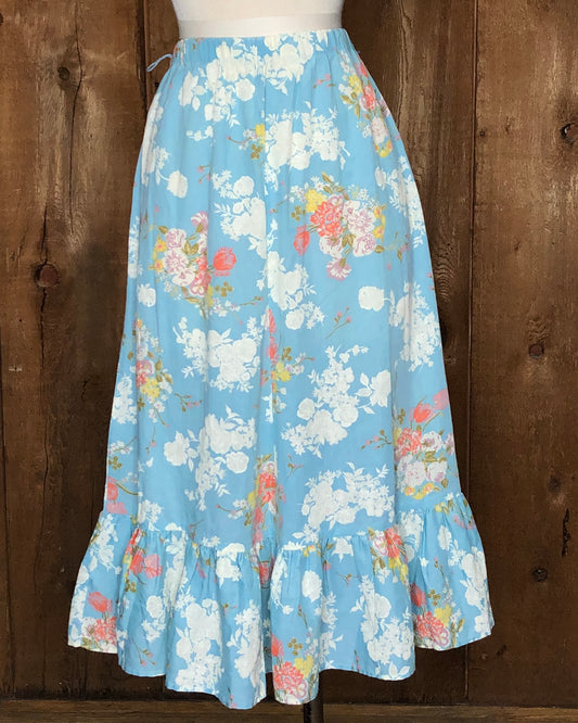 70s Sears Blue Floral Skirt        S