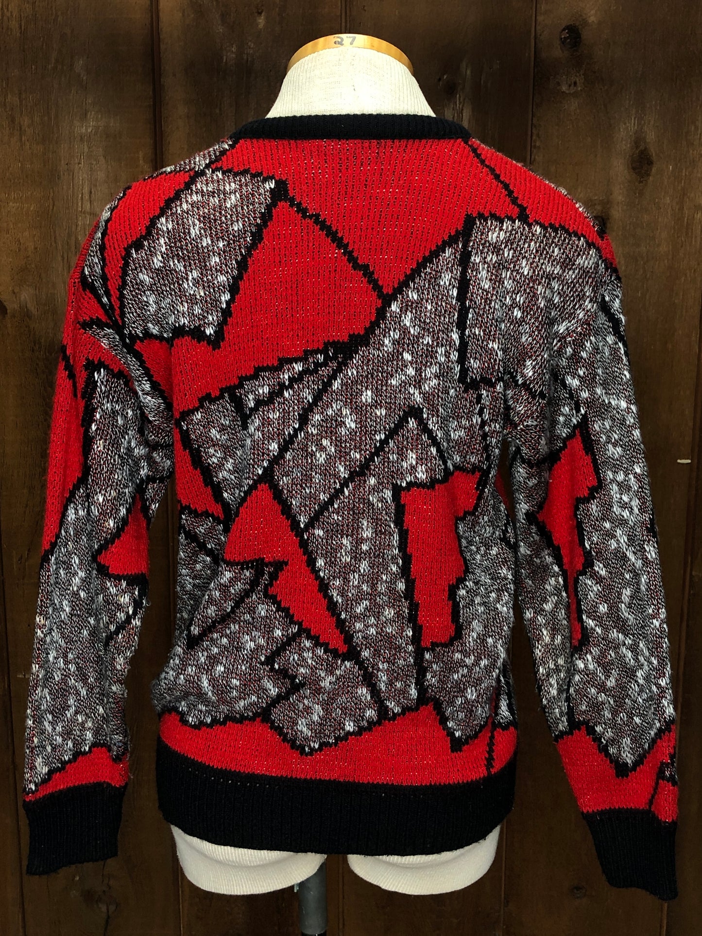 80s Adele Red/Gray Brutalist Sweater      M