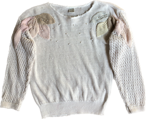 90s Leaf Shoulder & Pearl Ramie Sweater         M