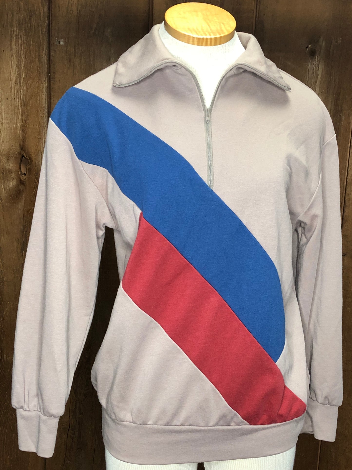 70s Terry Tan/Red/Blue 1/4Zip Top    M/L