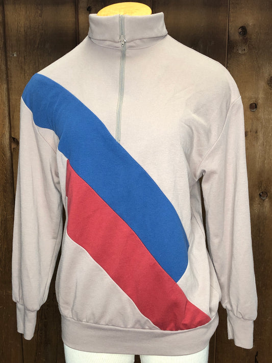 70s Terry Tan/Red/Blue 1/4Zip Top    M/L
