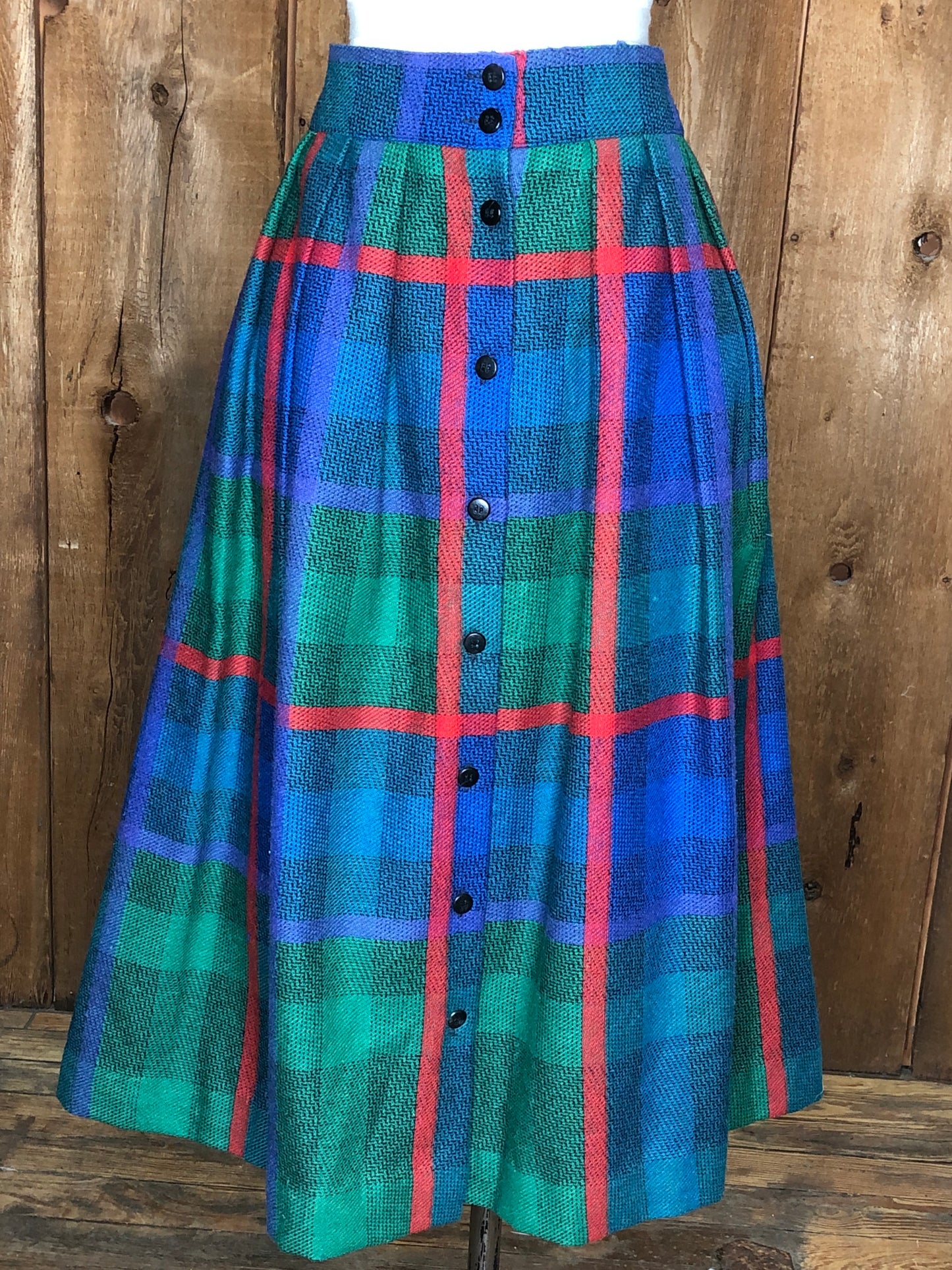 80s Claude Red/Grn/Blue Plaid Skirt      w33