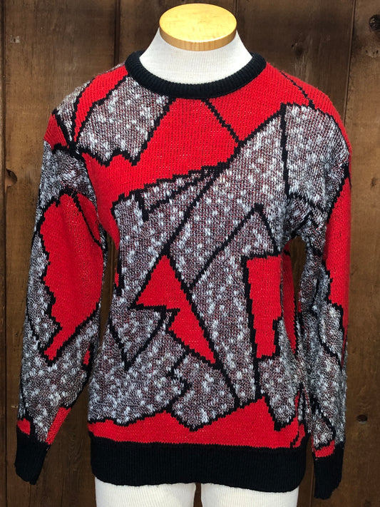 80s Adele Red/Gray Brutalist Sweater      M