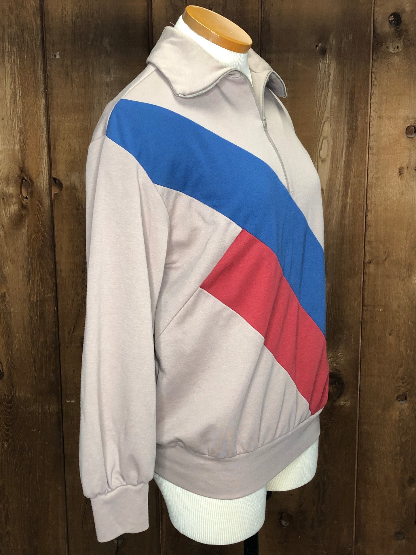 70s Terry Tan/Red/Blue 1/4Zip Top    M/L