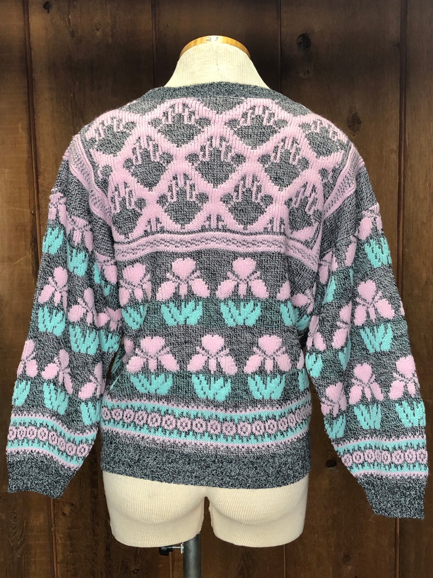 80s Rose Pnk/Gray/Mint Iris Sweater   L