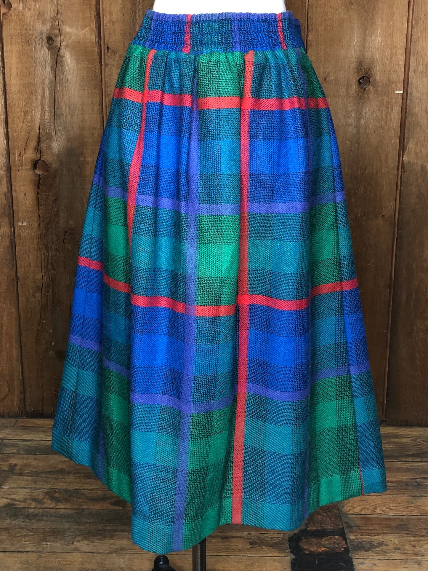 80s Claude Red/Grn/Blue Plaid Skirt      w33