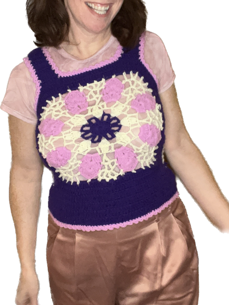 70s Purple/Pink Afghan Sweater Vest       S