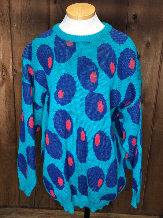 80s Le Moda Teal & Olives Sweater      XL