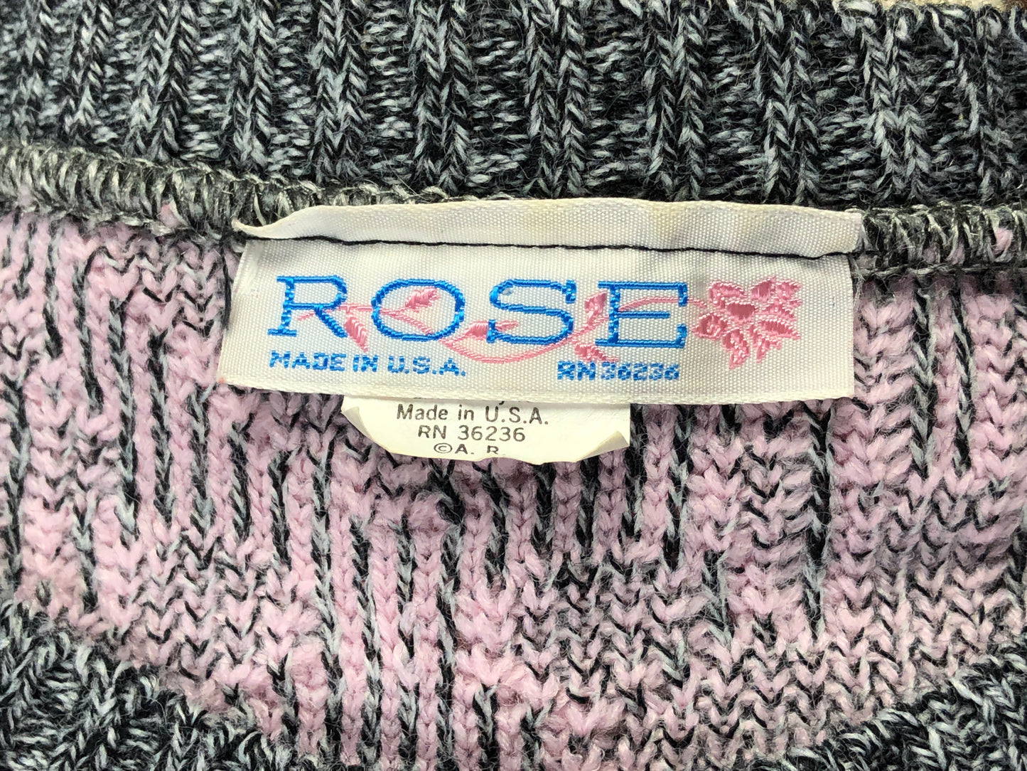 80s Rose Pnk/Gray/Mint Iris Sweater   L