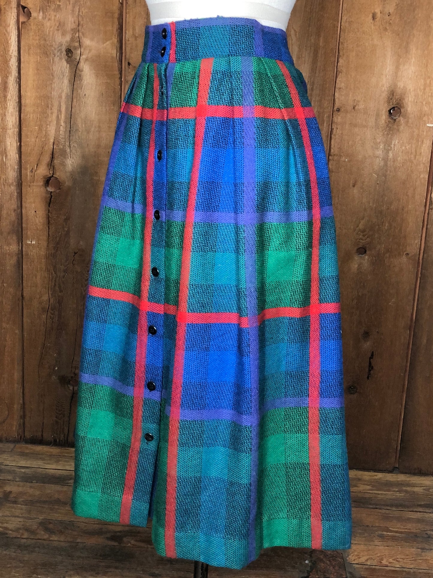 80s Claude Red/Grn/Blue Plaid Skirt      w33