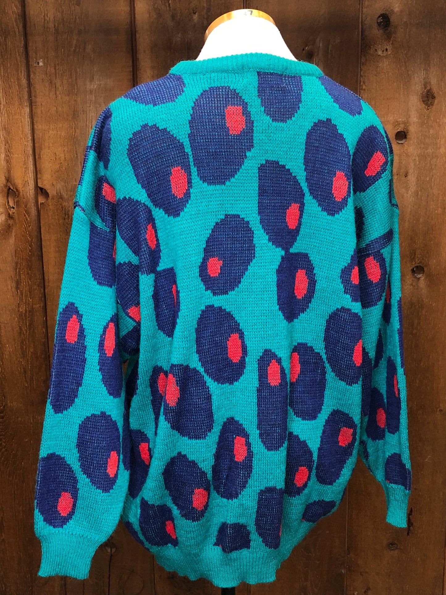 80s Le Moda Teal & Olives Sweater      XL
