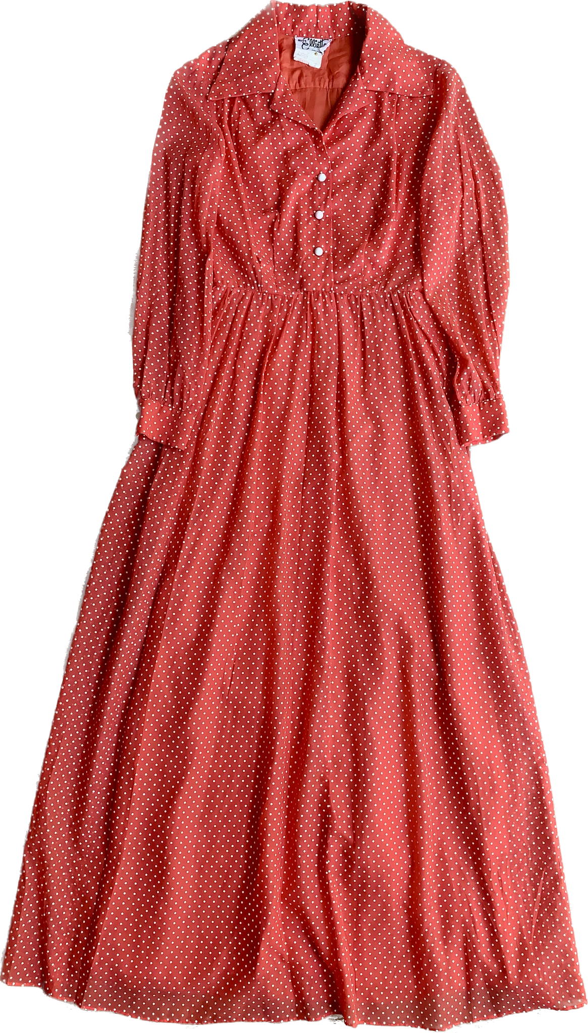 70s Miss Elliette Red/White Dot Maxi Dress         w26