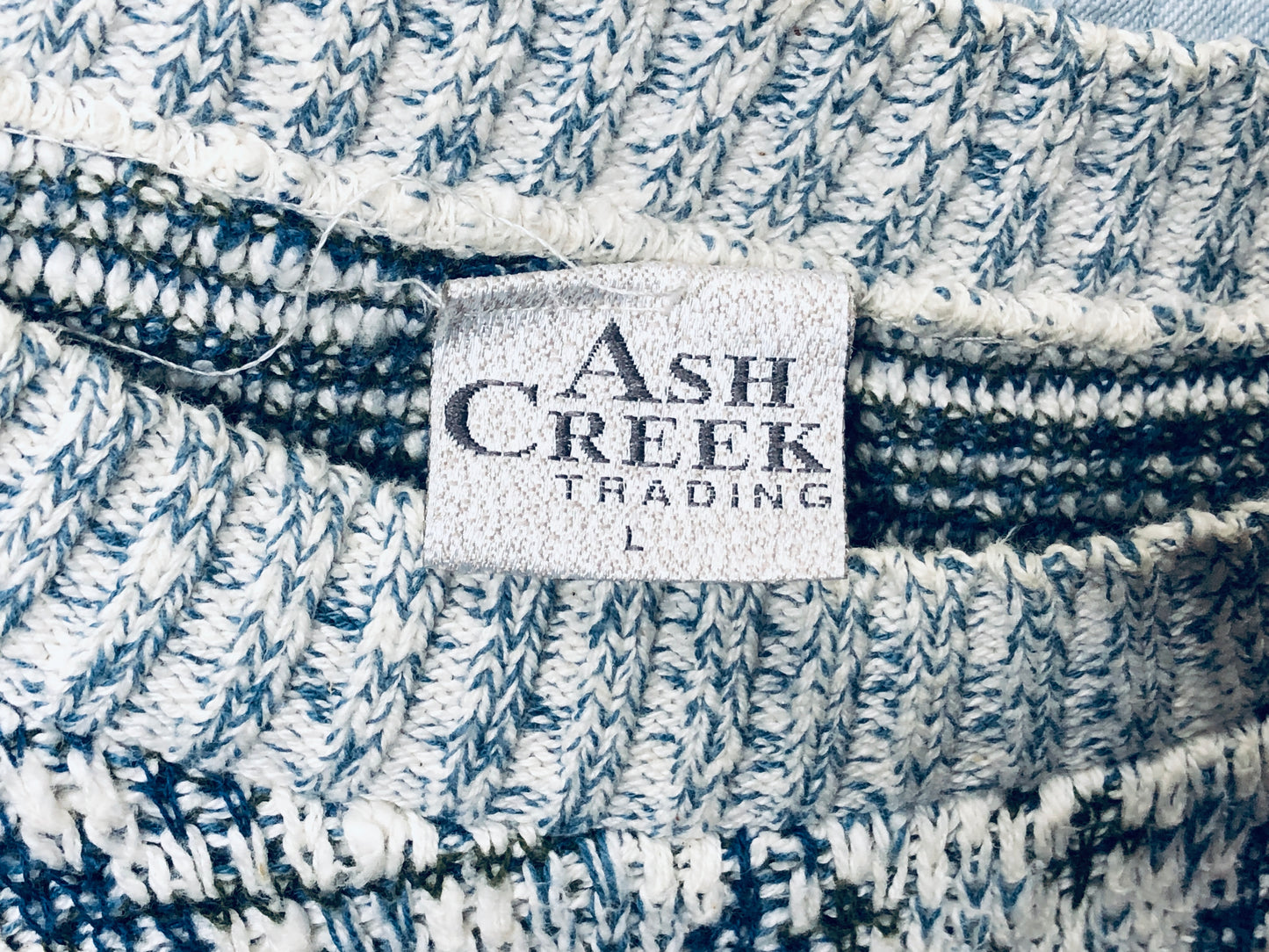 90s Ash Creek Cotton Blue/Grn Sweater    L