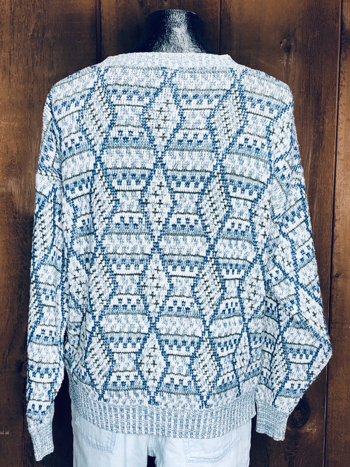 90s Ash Creek Cotton Blue/Grn Sweater    L