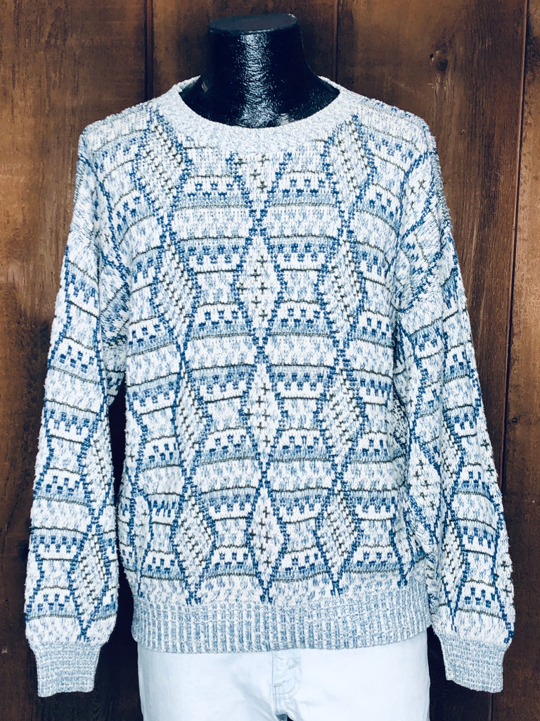 90s Ash Creek Cotton Blue/Grn Sweater    L
