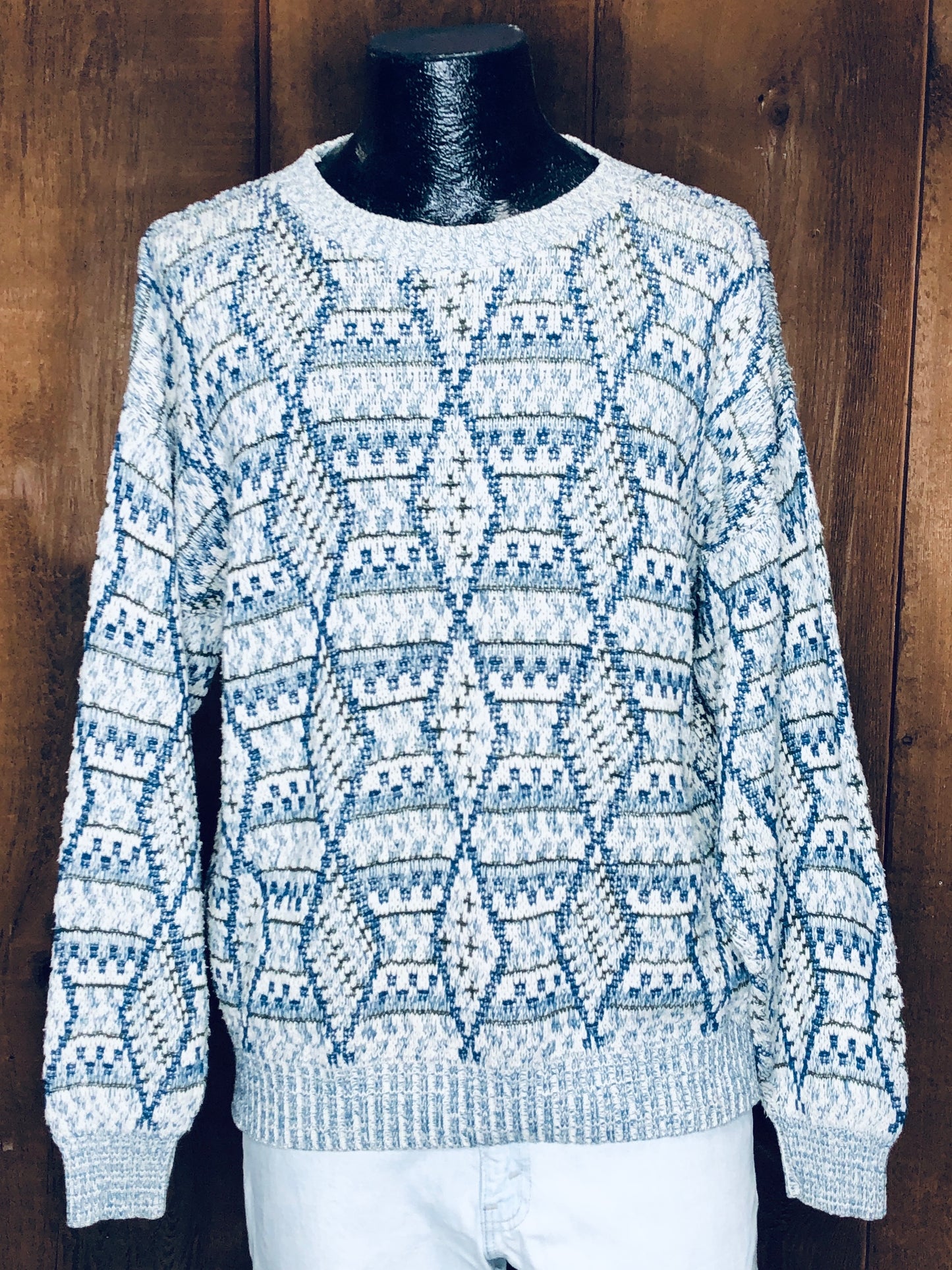 90s Ash Creek Cotton Blue/Grn Sweater    L