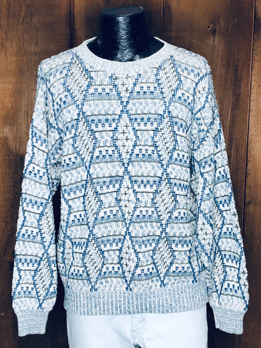 90s Ash Creek Cotton Blue/Grn Sweater    L