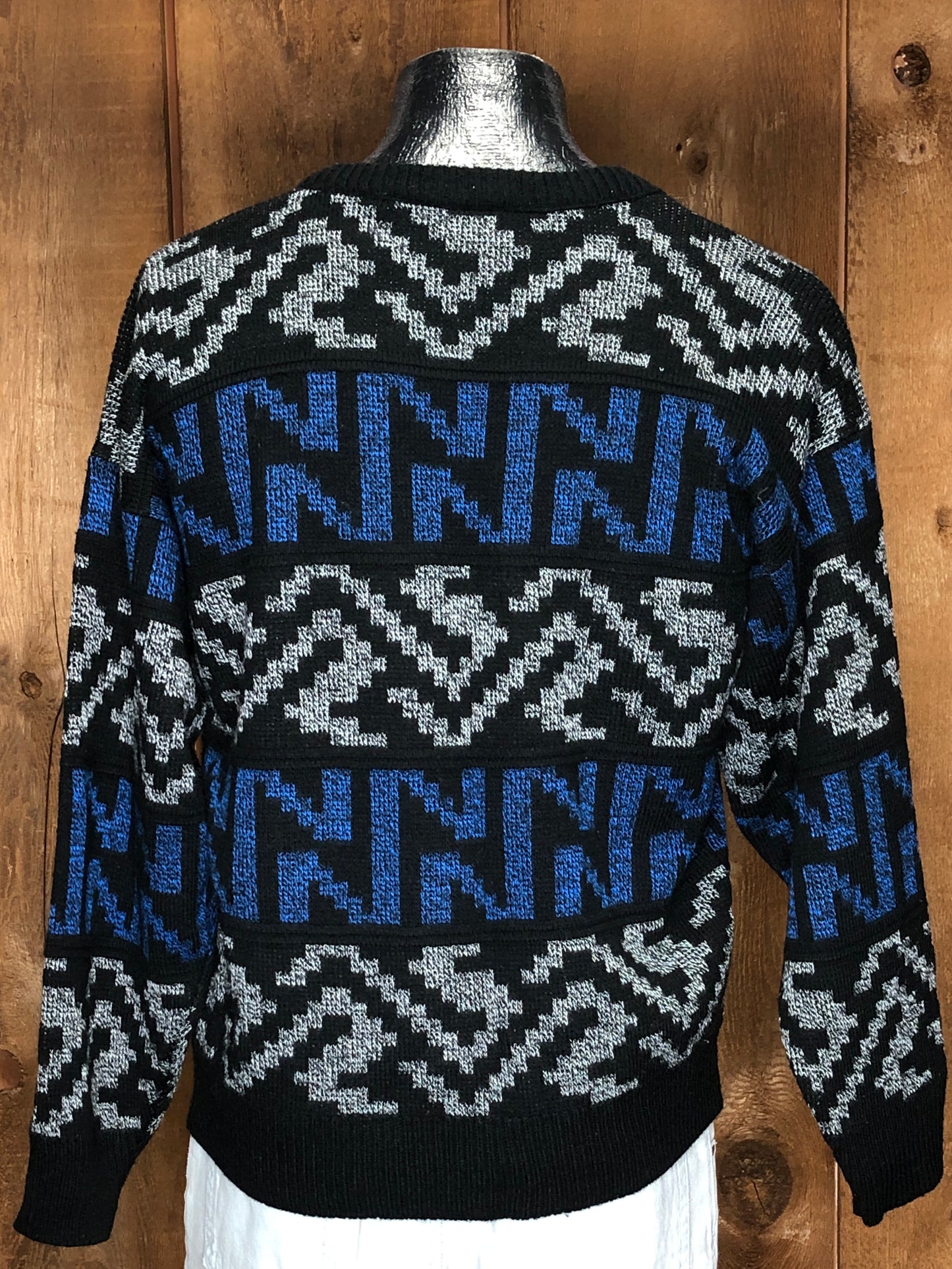 80s Graphix Blue/Blk/Gray Geo.Sweater   L
