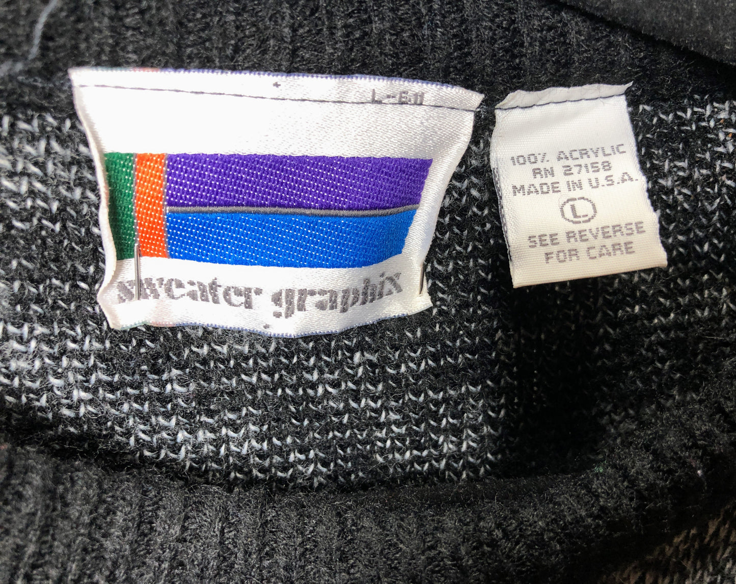 80s Graphix Blue/Blk/Gray Geo.Sweater   L