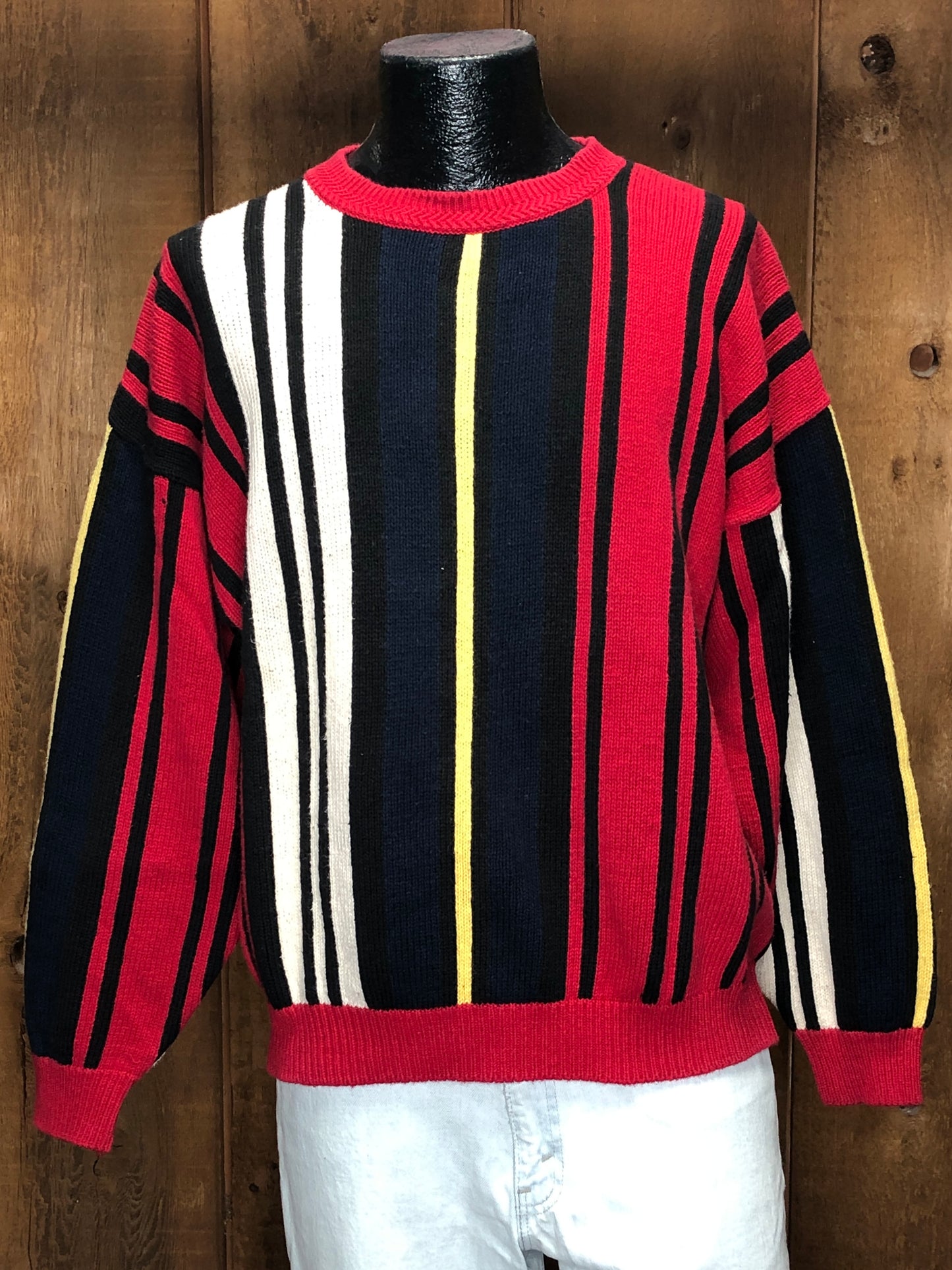 80s New River Primary Stripe Sweater     L