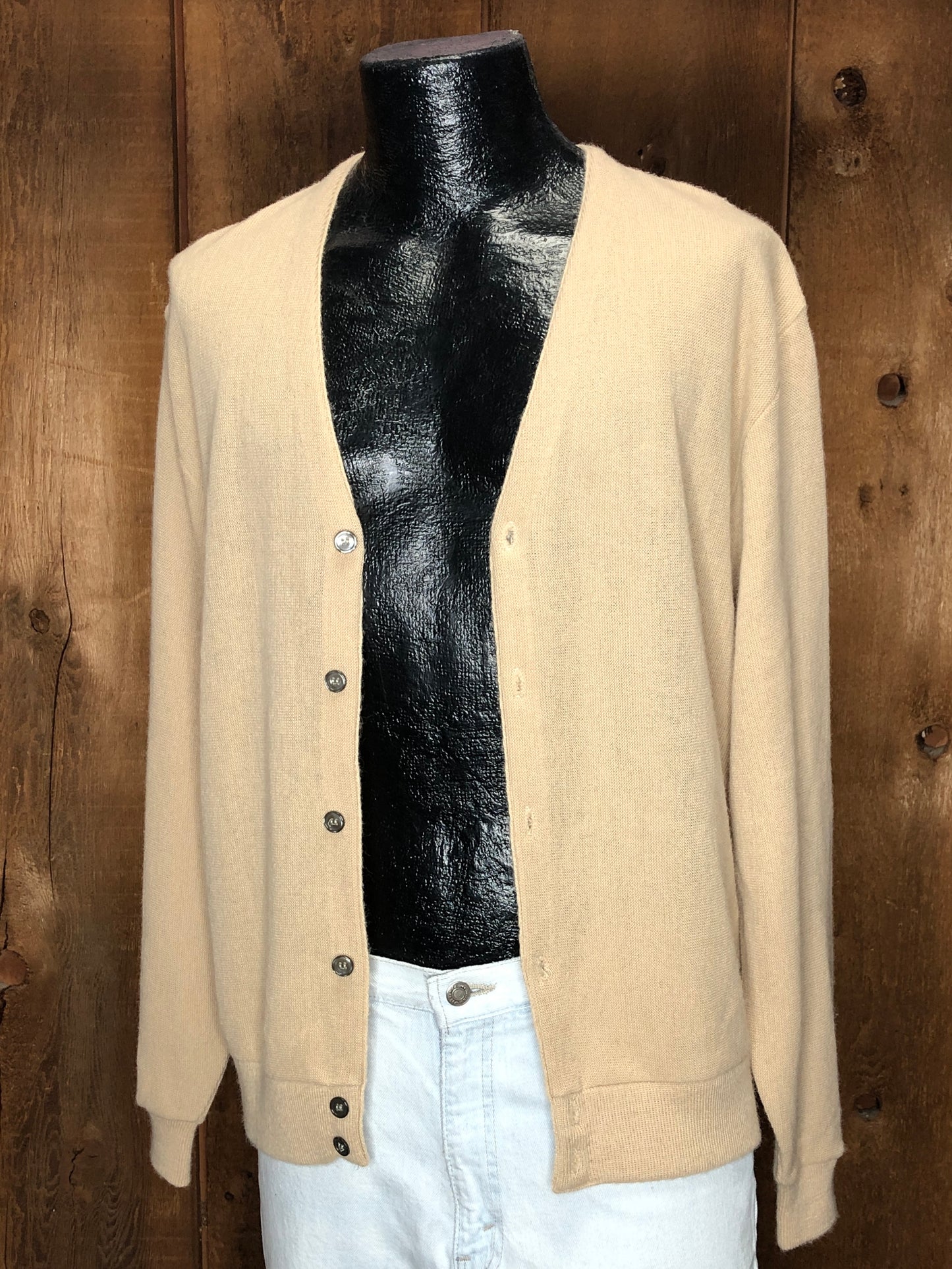 70s Pinnacle Tan Grandpa Cardigan      L