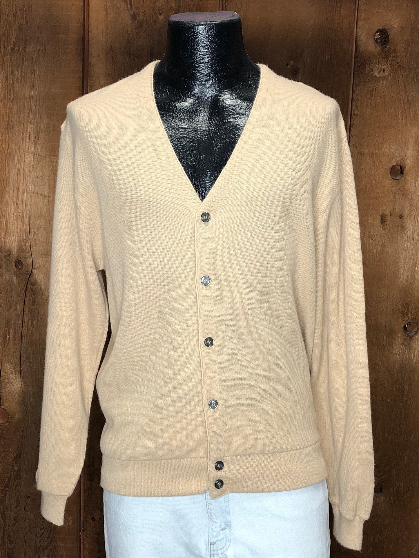 70s Pinnacle Tan Grandpa Cardigan      L