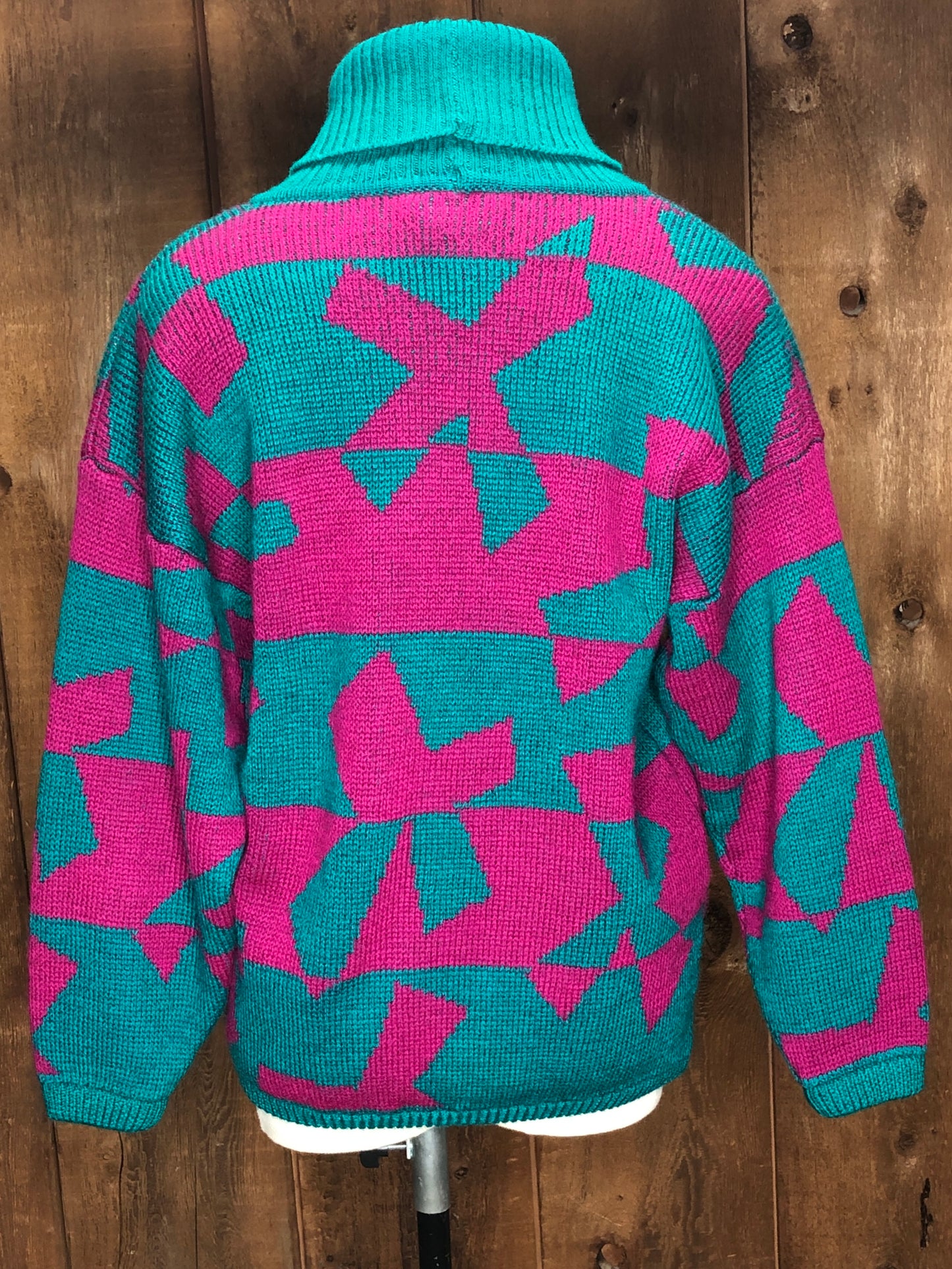 80s Teal/Pink Turtleneck Sweater      S