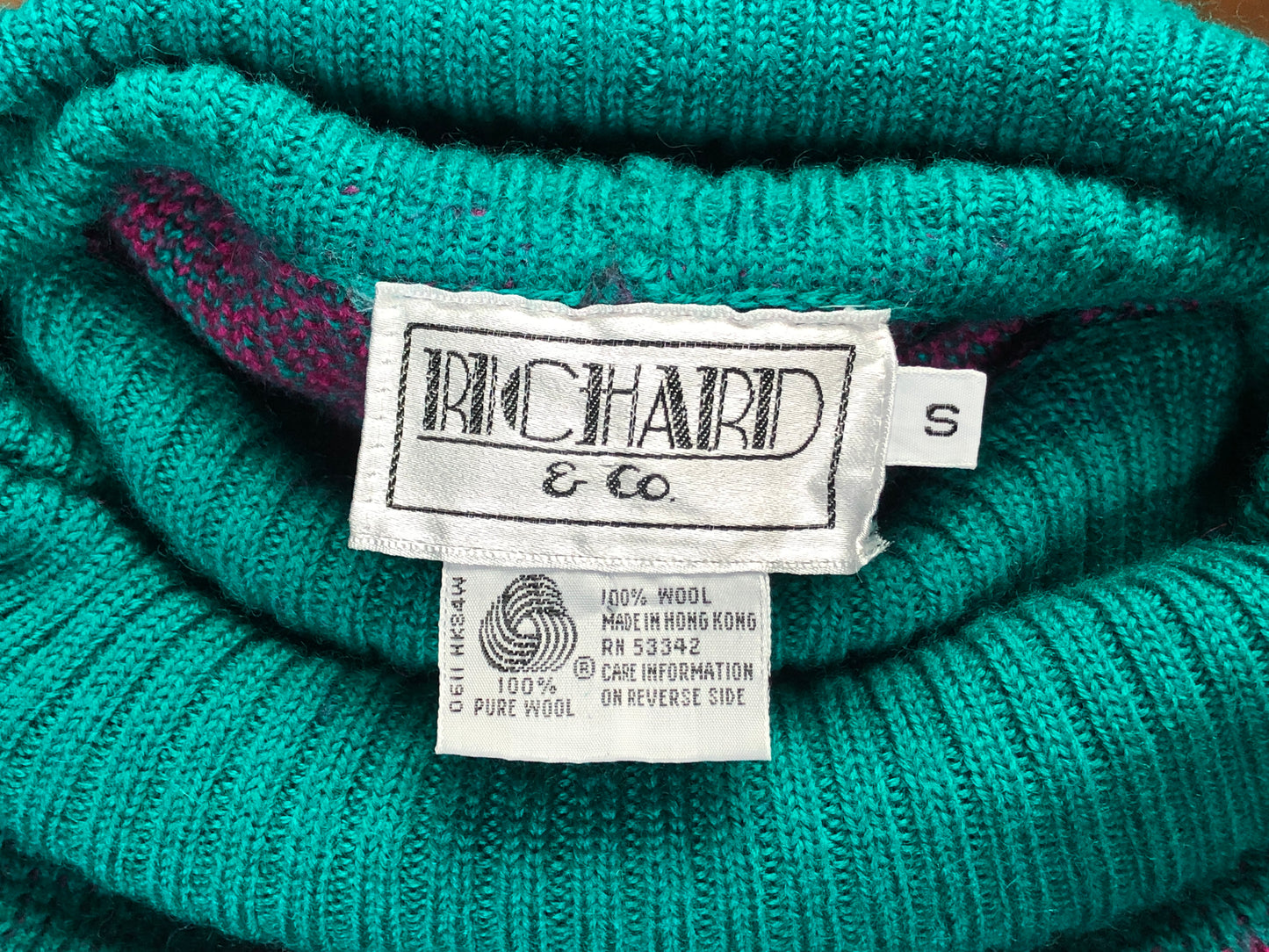 80s Teal/Pink Turtleneck Sweater      S