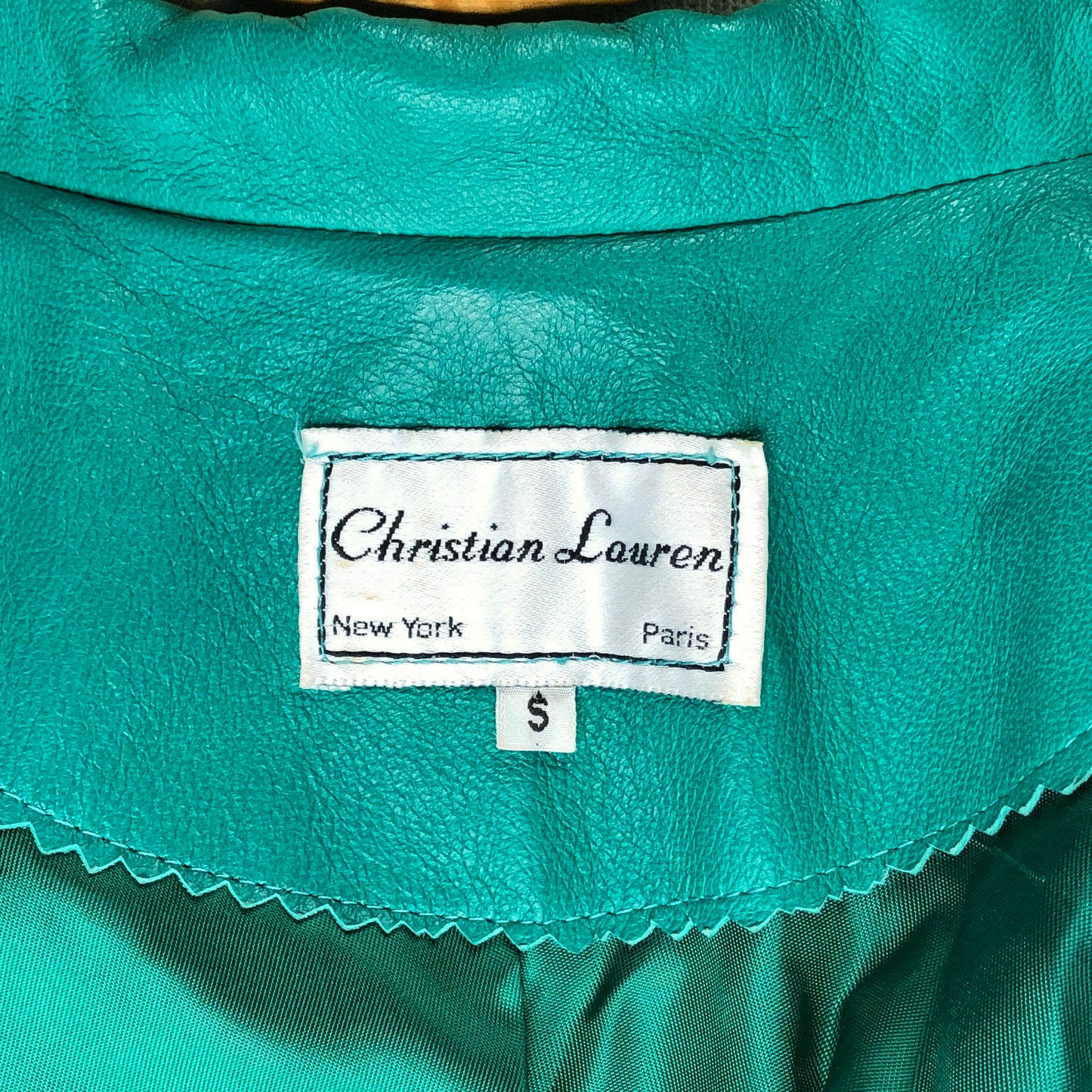 90s Christian Lauren Teal Leather Skirt Suit       w27
