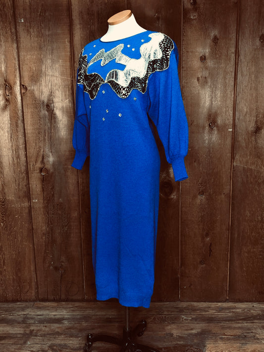 80s Sonia Blue Glam Knit Dress       S/M