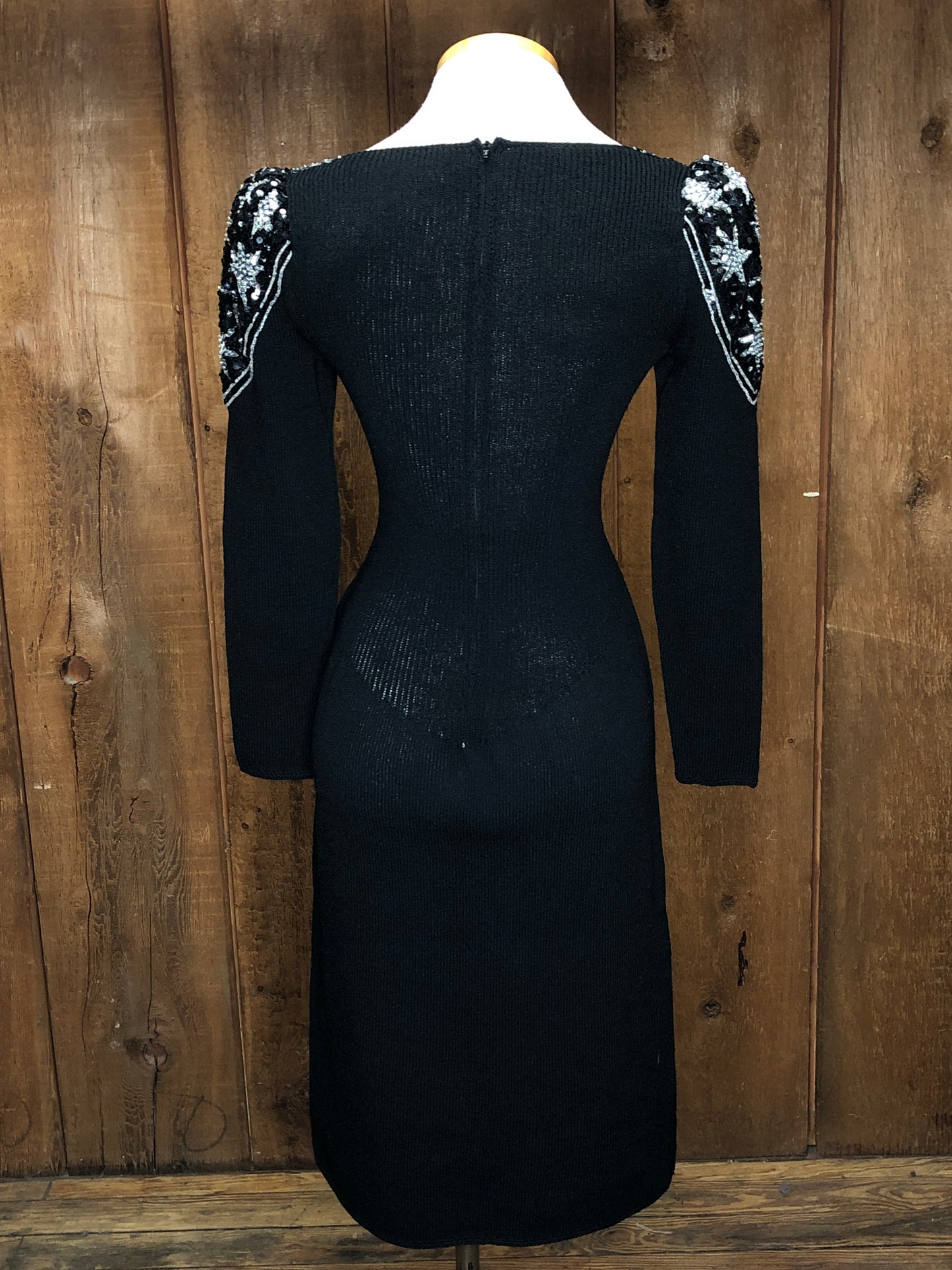 80s Pat Sandler Blk Knit & Sequin Dress     S